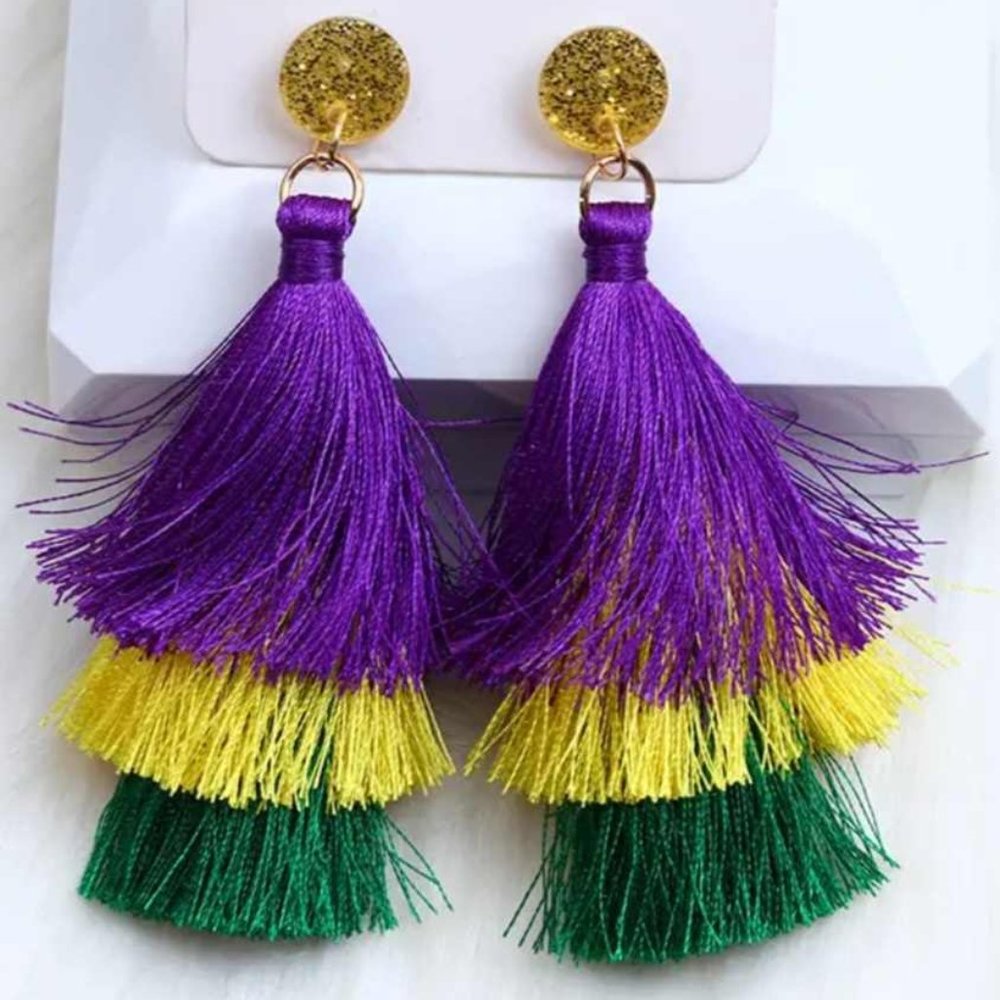 MARDI GRAS TASSEL EARRINGS